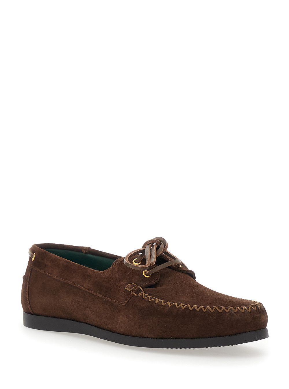 VINNY's Brown 'Vinny's' Loafers with Rounded Toe and Bow Laces in Suede for Men Size US 8 / EU 41 - 2 Thumbnail