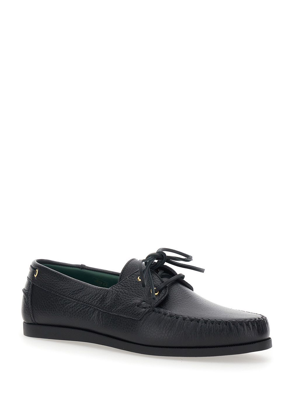 VINNY's Black Loafers with Rounded Toe and Bow Laces on the Front in Leather for Men Size US 7 / EU 40 - 2 Thumbnail