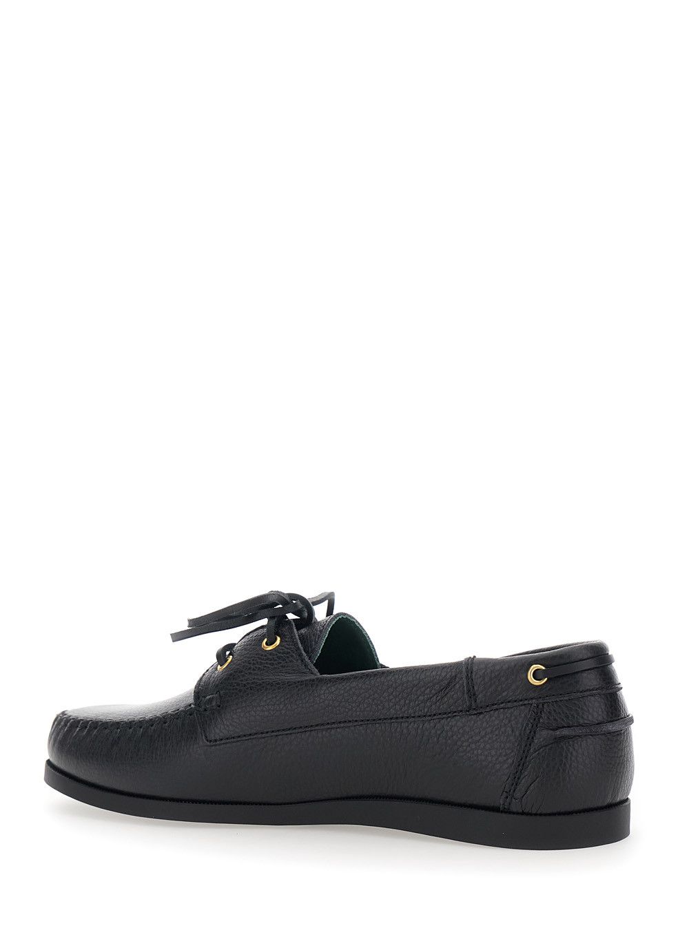VINNY's Black Loafers with Rounded Toe and Bow Laces on the Front in Leather for Men Size US 8 / EU 41 - 3 Thumbnail