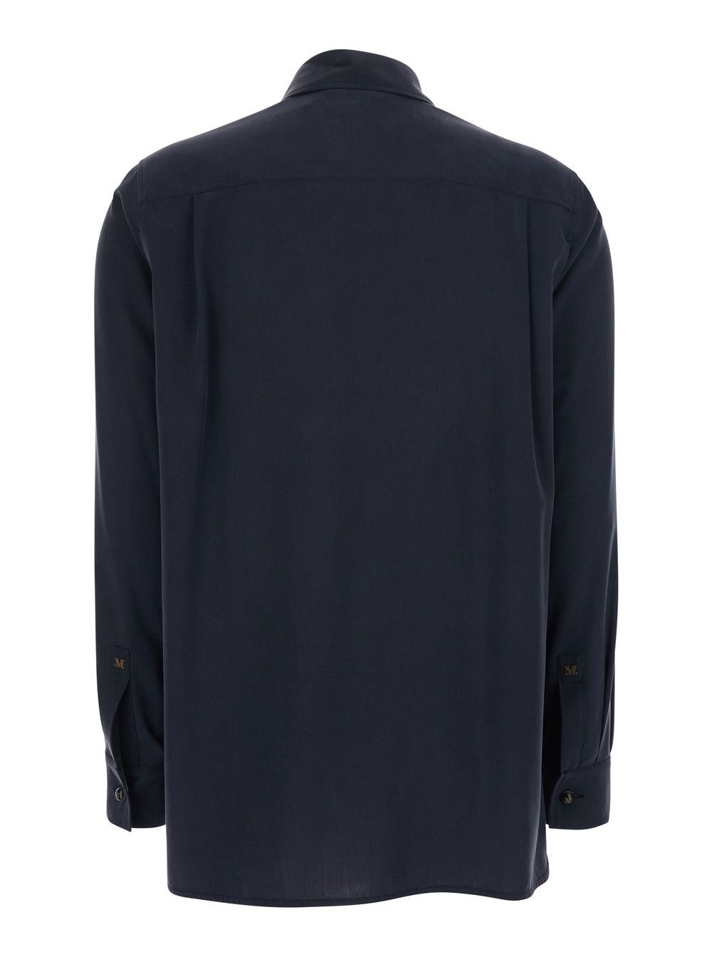 Max Mara Blue Silk Lon-Sleeved Shirt with Applied Pocket in Silk for Women Size M / US 6-8 / IT 42-44 - 2 Thumbnail