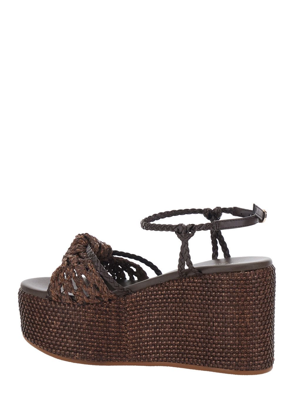TWINSET Wedges with High Heel and Intreccio Design in Fabric and Leather Brown Women Size US 10 / IT 40 - 3 Thumbnail