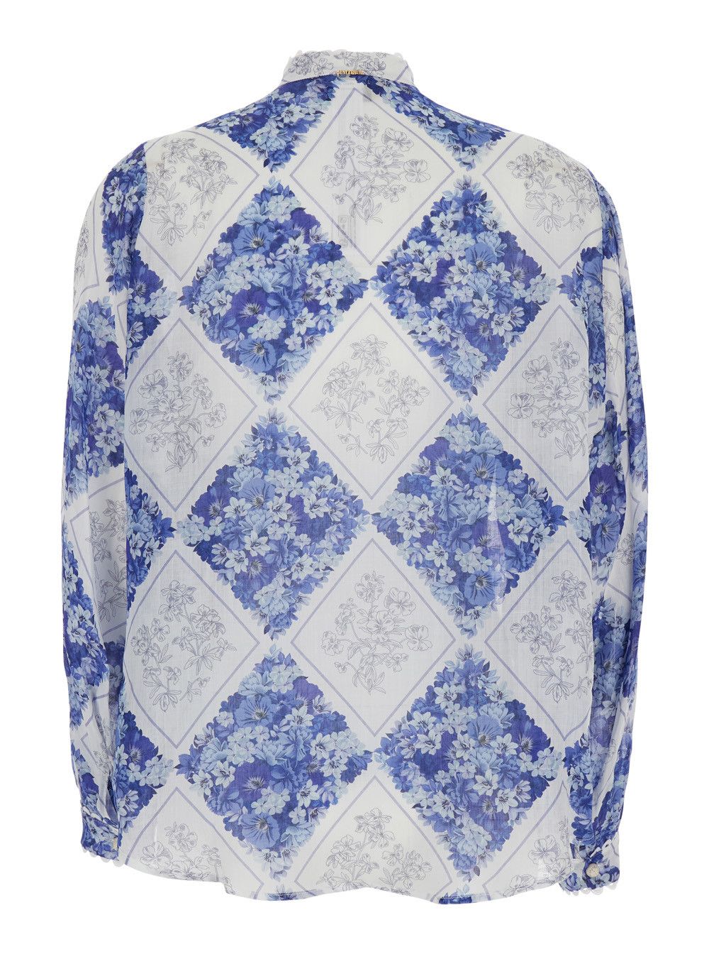 TWINSET High Neck Floral Pattern All-Over Blue Fabric Shirt for Women Size M / US 6-8 / IT 42-44 - 2 Thumbnail