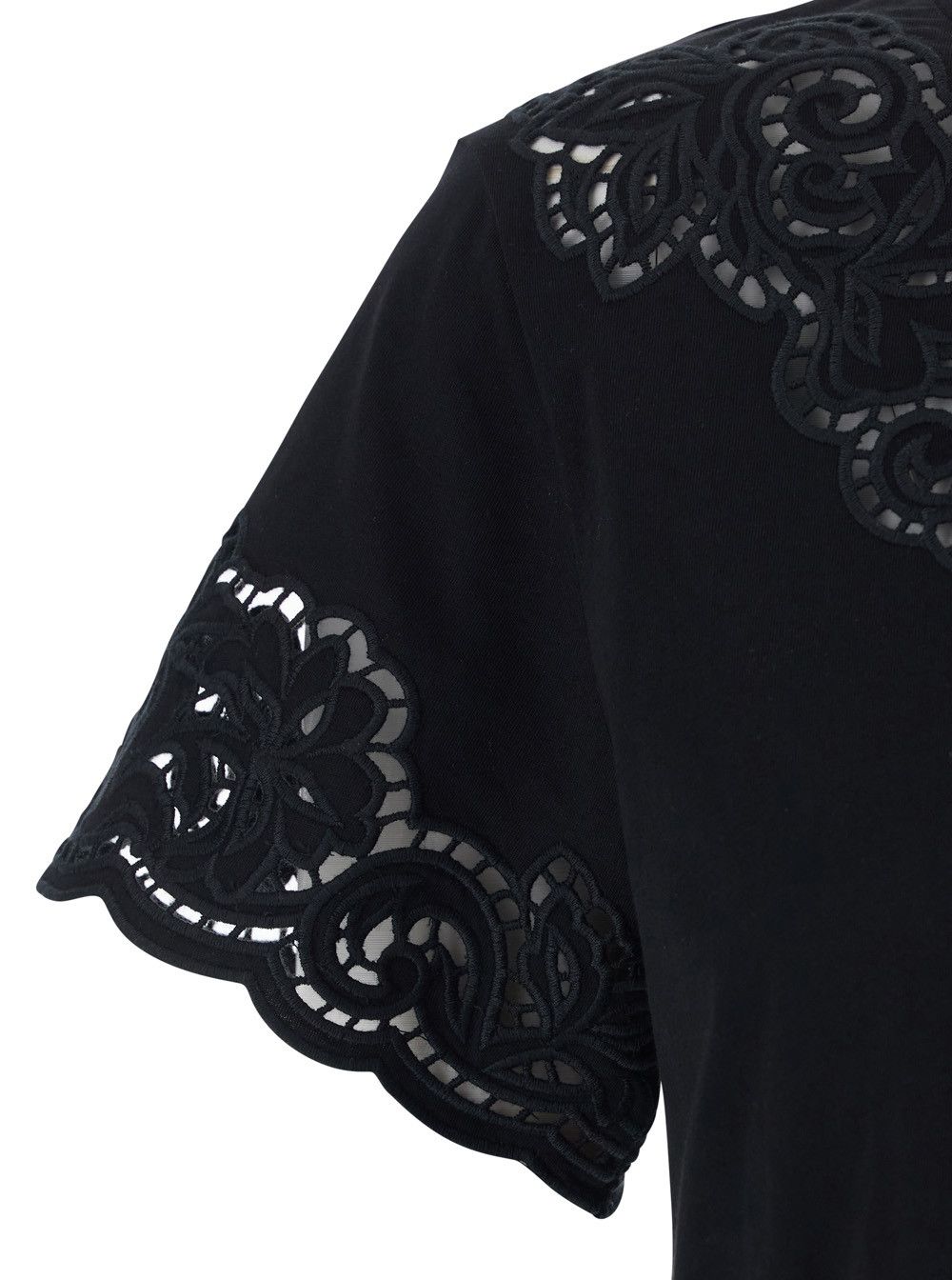 TWINSET Black T-shirt with Lace Details in Cotton for Women Size S / US 4 / IT 40 - 3 Thumbnail