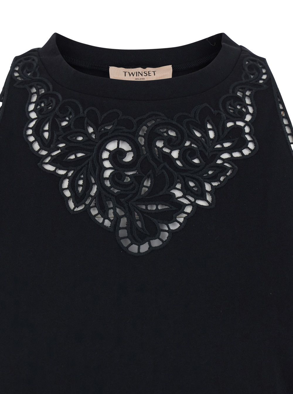 TWINSET Top with Lace Details on the Neck and Hem in Black Cotton for Women Size S / US 4 / IT 40 - 3 Thumbnail