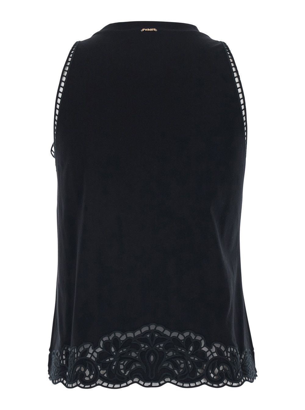 TWINSET Top with Lace Details on the Neck and Hem in Black Cotton for Women Size S / US 4 / IT 40 - 2 Thumbnail