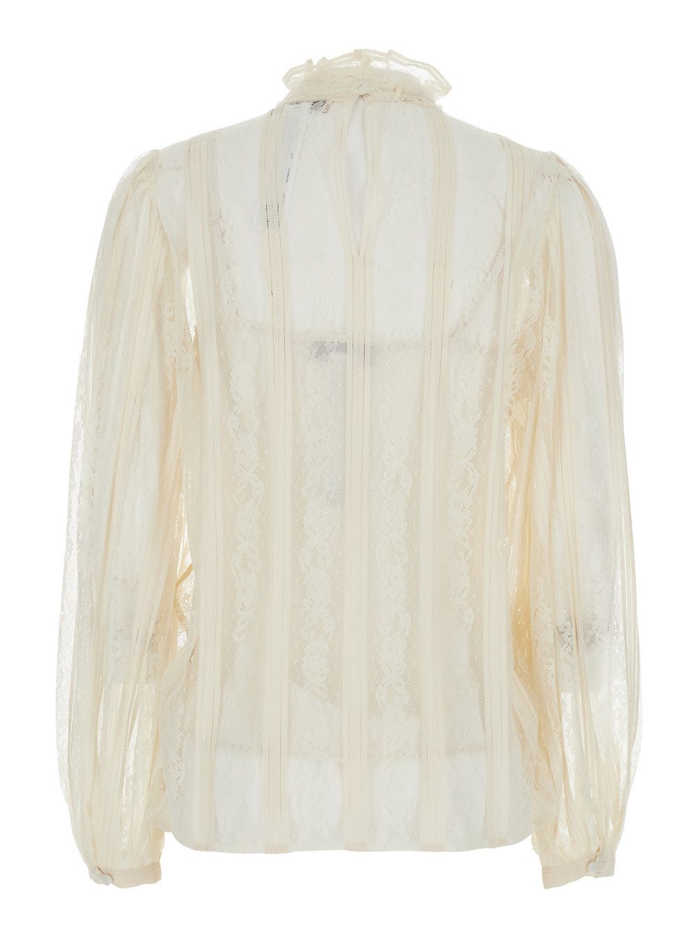 TWINSET White Shirt with Lace Design and Knot at the Neck in Cotton Blend for Women Size M / US 6-8 / IT 42-44 - 2 Thumbnail