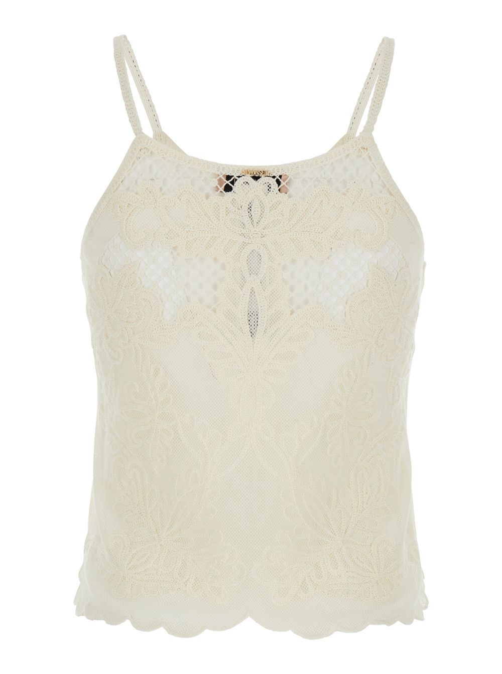 TWINSET Round Neck Top with Lace Design in Cotton Blend White Women Size M / US 6-8 / IT 42-44 - 2 Thumbnail