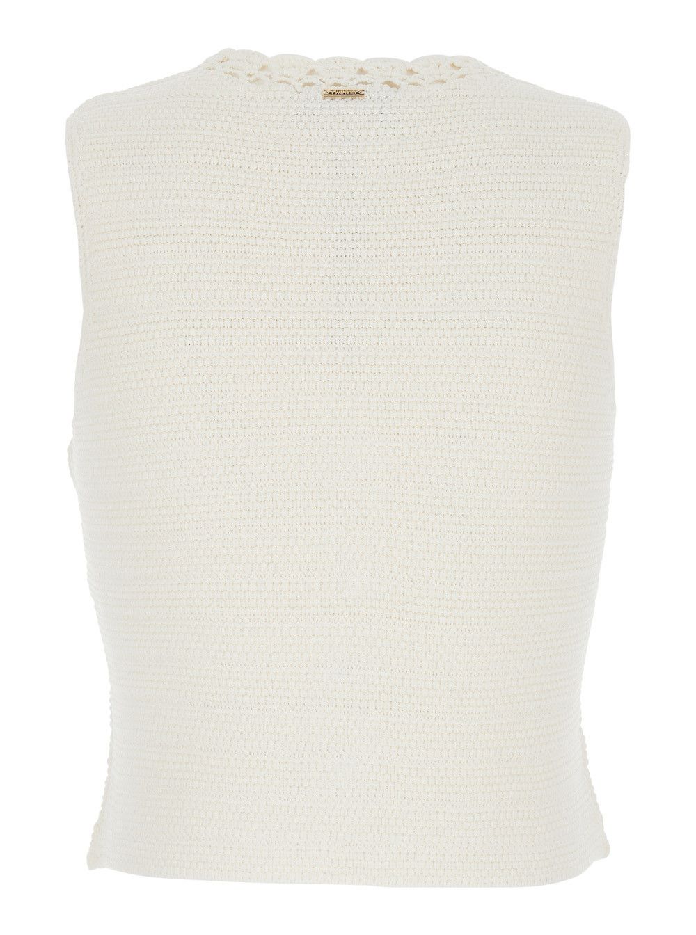 TWINSET V-Neck Crochet Knit Vest in White Viscose Blend for Women Size M / US 6-8 / IT 42-44 - 2 Thumbnail
