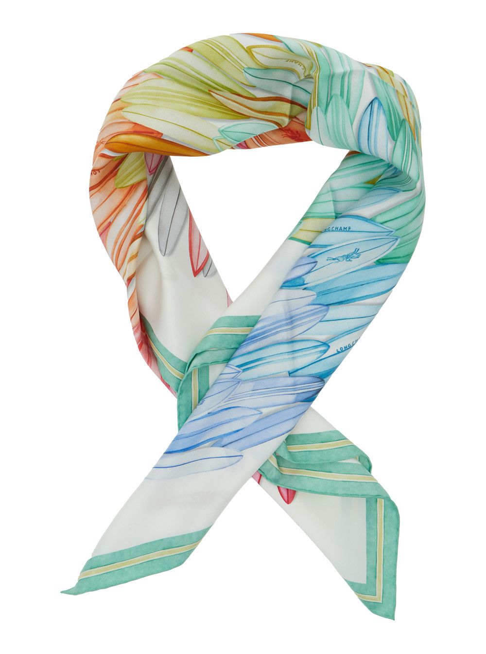 Longchamp Square Silk Scarf with Logo Lettering and All-Over Multicolor Pattern for Women Size ONE SIZE - 2 Thumbnail