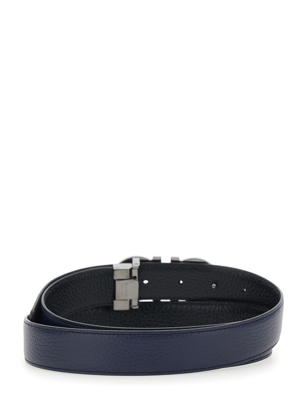 Salvatore Ferragamo Blue Reversible Belt with Gancini Buckle in Grained Leather Man Size ONE SIZE - 3 Thumbnail