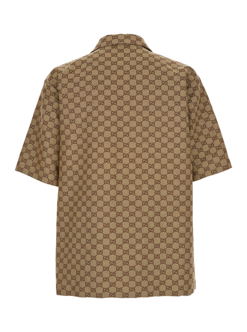 Gucci Beige Bowling Shirt with GG All-Over Motif in Linen Men Size US XL / EU 56 / 4 - 2 Thumbnail