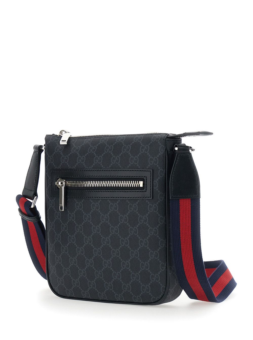Gucci Black Crossbody Bag with Adjustable Strap with Web Motif and a Zip Pocket on the Front in GG Canvas for Men Size ONE SIZE - 2 Thumbnail