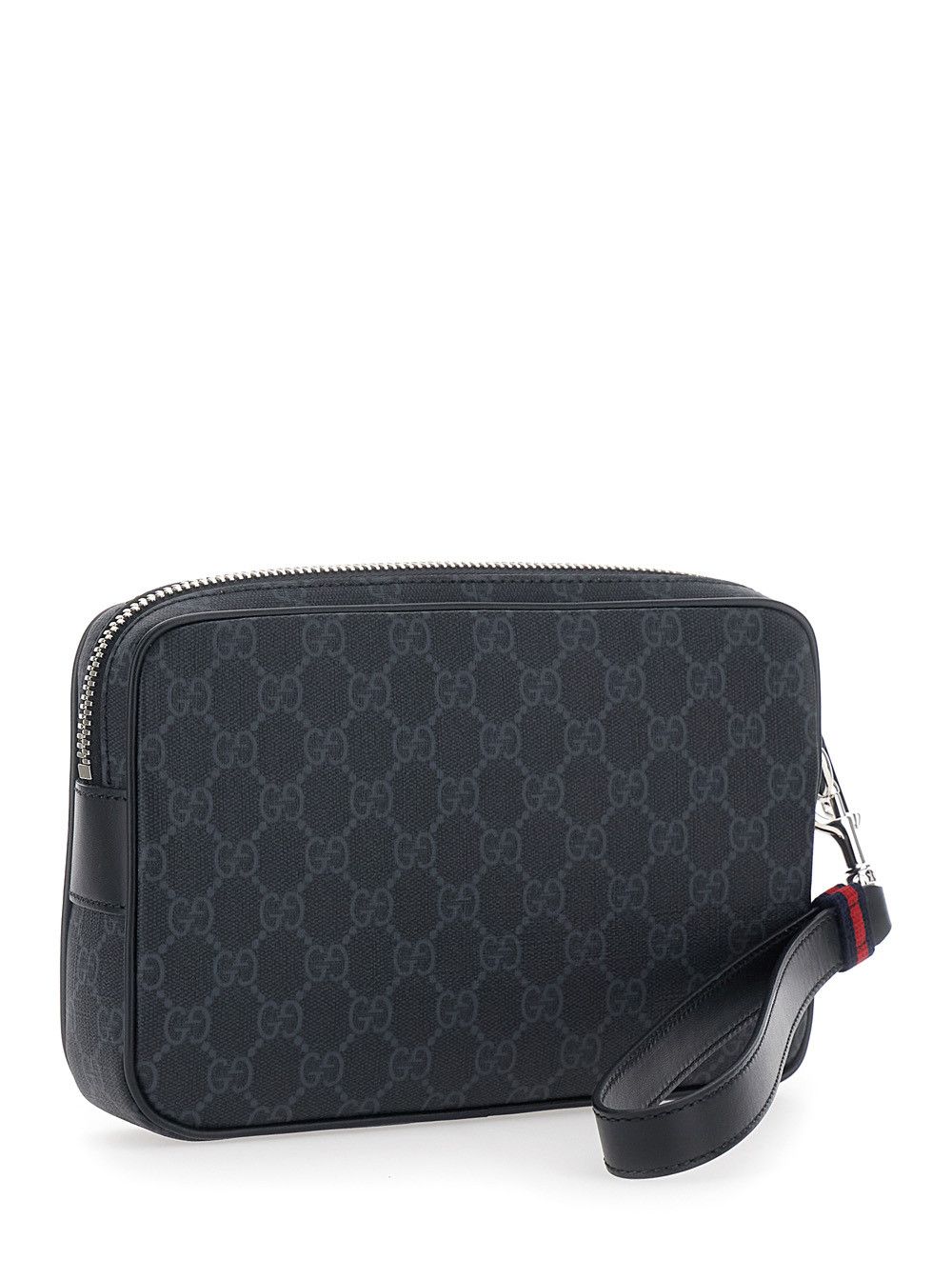 Gucci Black Pouch with Wrist Strap with Web Detail and Zip Closure in GG Canvas for Men Size ONE SIZE - 3 Thumbnail