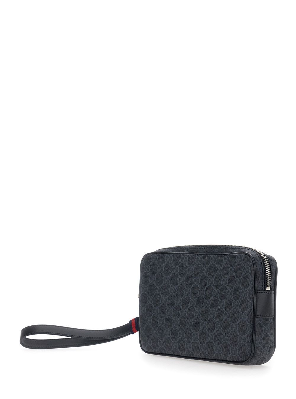 Gucci Black Pouch with Wrist Strap with Web Detail and Zip Closure in GG Canvas for Men Size ONE SIZE - 2 Thumbnail