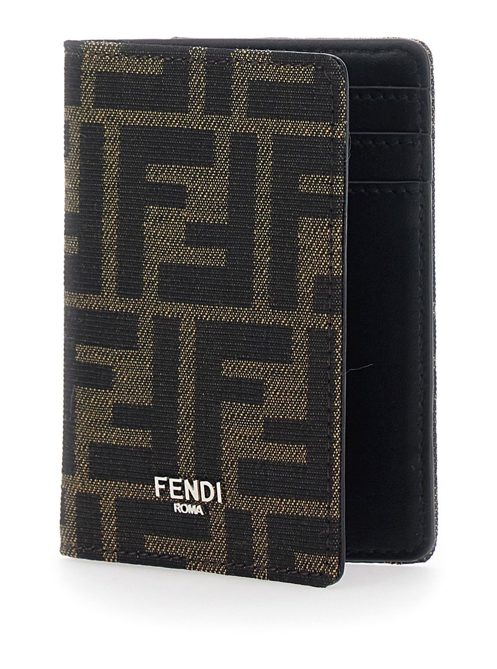Fendi Brown Cardholder with Logo on the Front and FF All Over Motif in Fabric for Men Size ONE SIZE - 2 Thumbnail