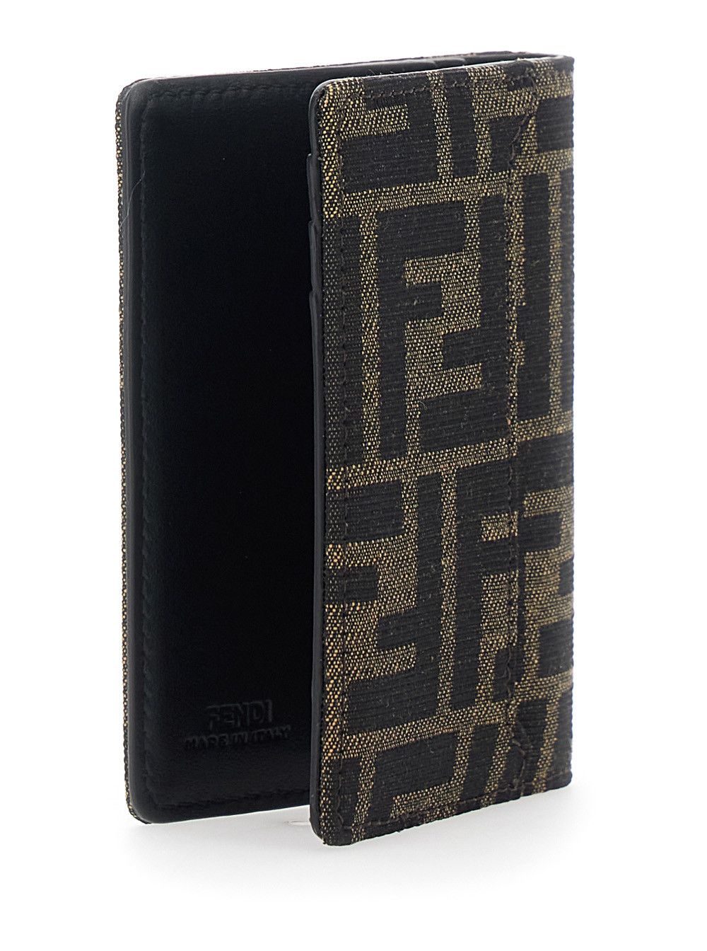 Fendi Brown Cardholder with Logo on the Front and FF All Over Motif in Fabric for Men Size ONE SIZE - 3 Thumbnail