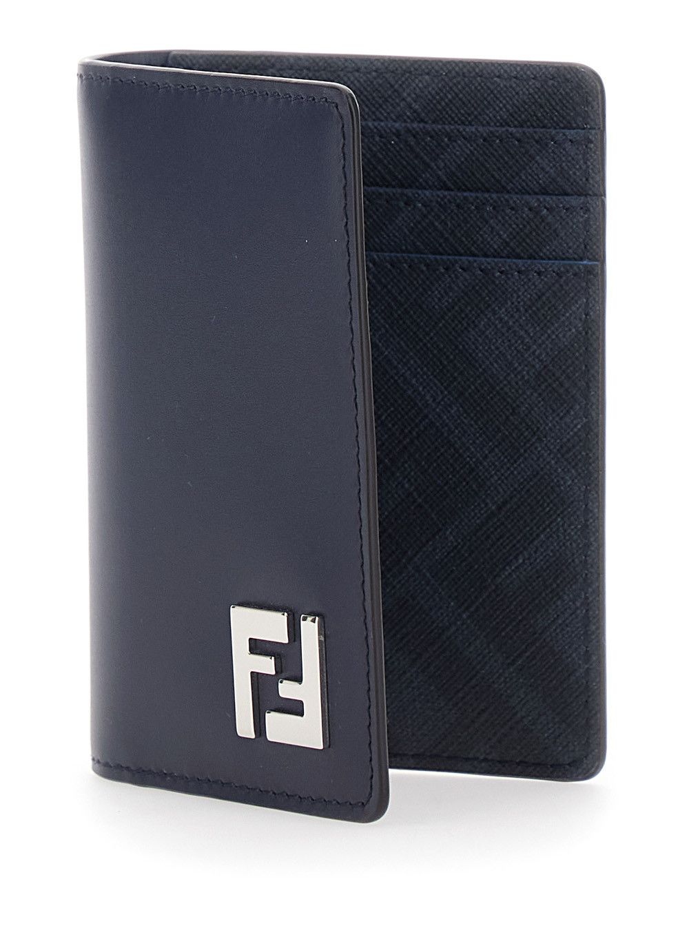 Fendi Blue Leather Card Holder with FF Logo Plate on the Front for Men Size ONE SIZE - 2 Thumbnail
