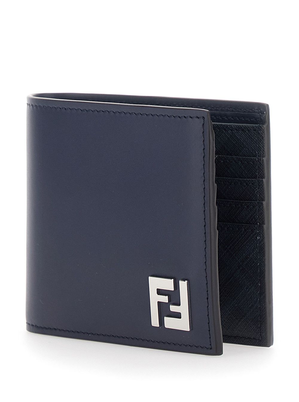 Fendi Blue Bi-Fold Wallet with FF Plate on the Front in Leather for Men Size ONE SIZE - 2 Thumbnail