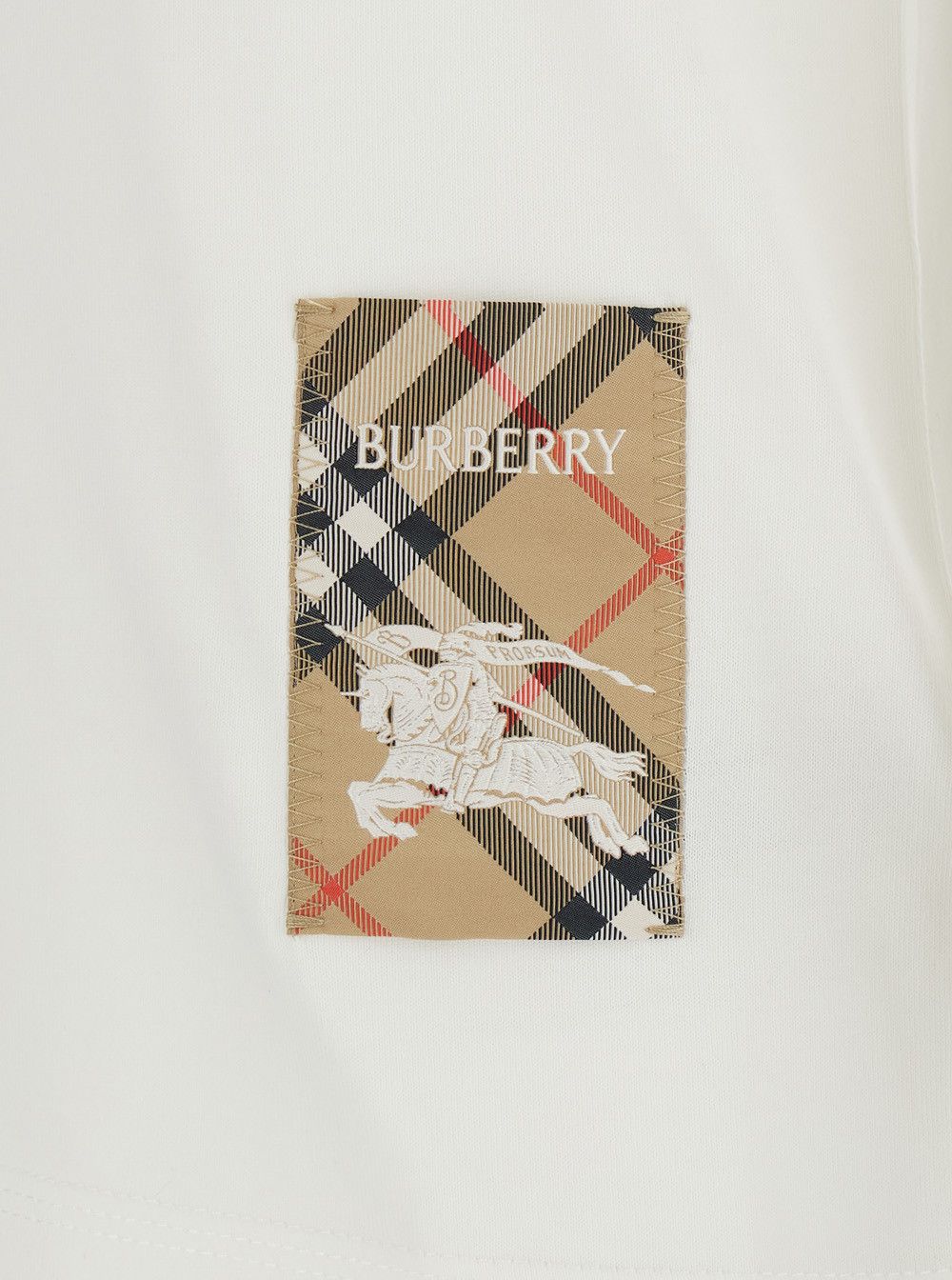 Burberry White T-Shirt with Logo Patch with Check Motif on the Front in Cotton Woman Size S / US 4 / IT 40 - 3 Thumbnail