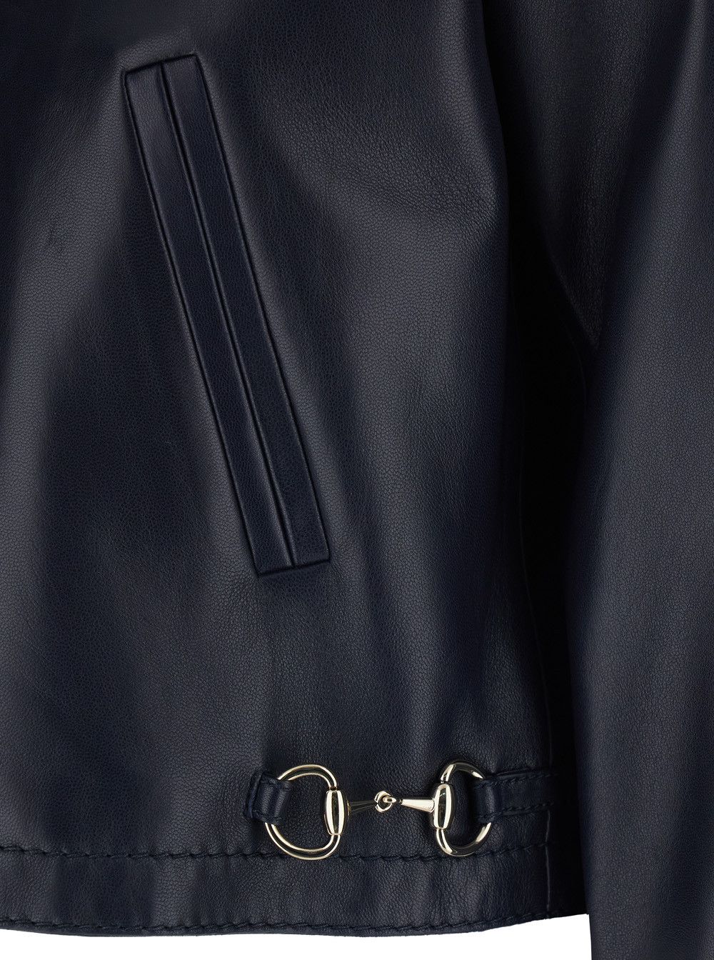 Gucci Blue Classic Collar Jacket with Horsebit Plaque on the Front in Leather Woman Size M / US 6-8 / IT 42-44 - 3 Thumbnail
