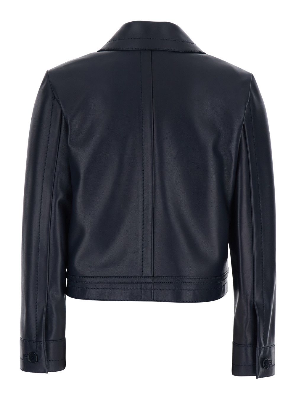 Gucci Blue Classic Collar Jacket with Horsebit Plaque on the Front in Leather Woman Size M / US 6-8 / IT 42-44 - 2 Thumbnail