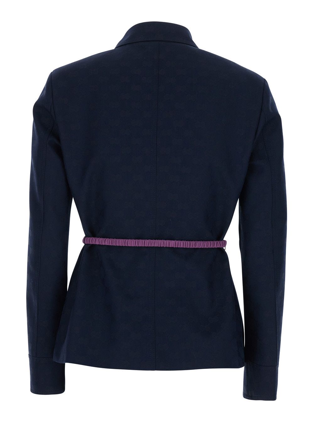 Gucci Blue Jacket with Classic Collar and Removable Belt with GG Logo Plate for Women Size L / US 10 / IT 46 - 2 Thumbnail
