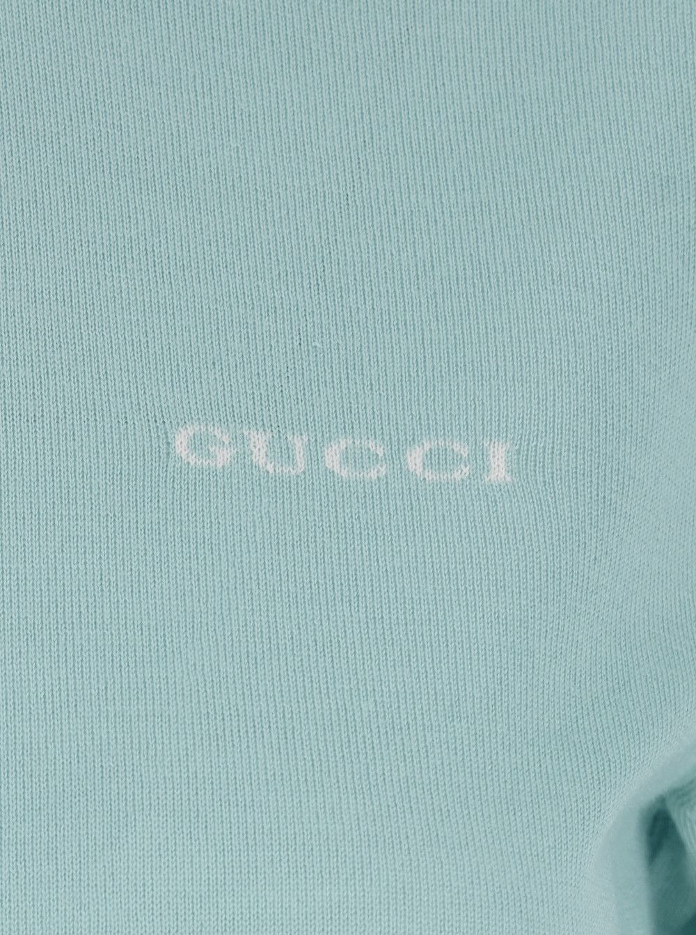 Gucci Light Blue Polo with Classic Collar and Logo Lettering Embroidery on the Front in Wool for Women Size L / US 10 / IT 46 - 3 Thumbnail