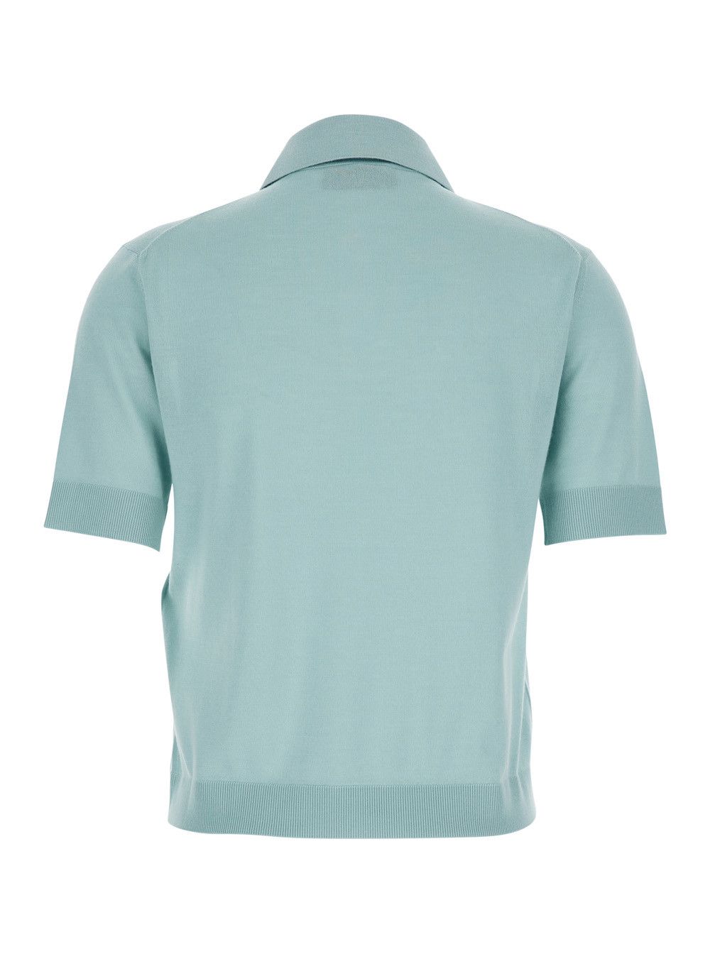 Gucci Light Blue Polo with Classic Collar and Logo Lettering Embroidery on the Front in Wool for Women Size L / US 10 / IT 46 - 2 Thumbnail