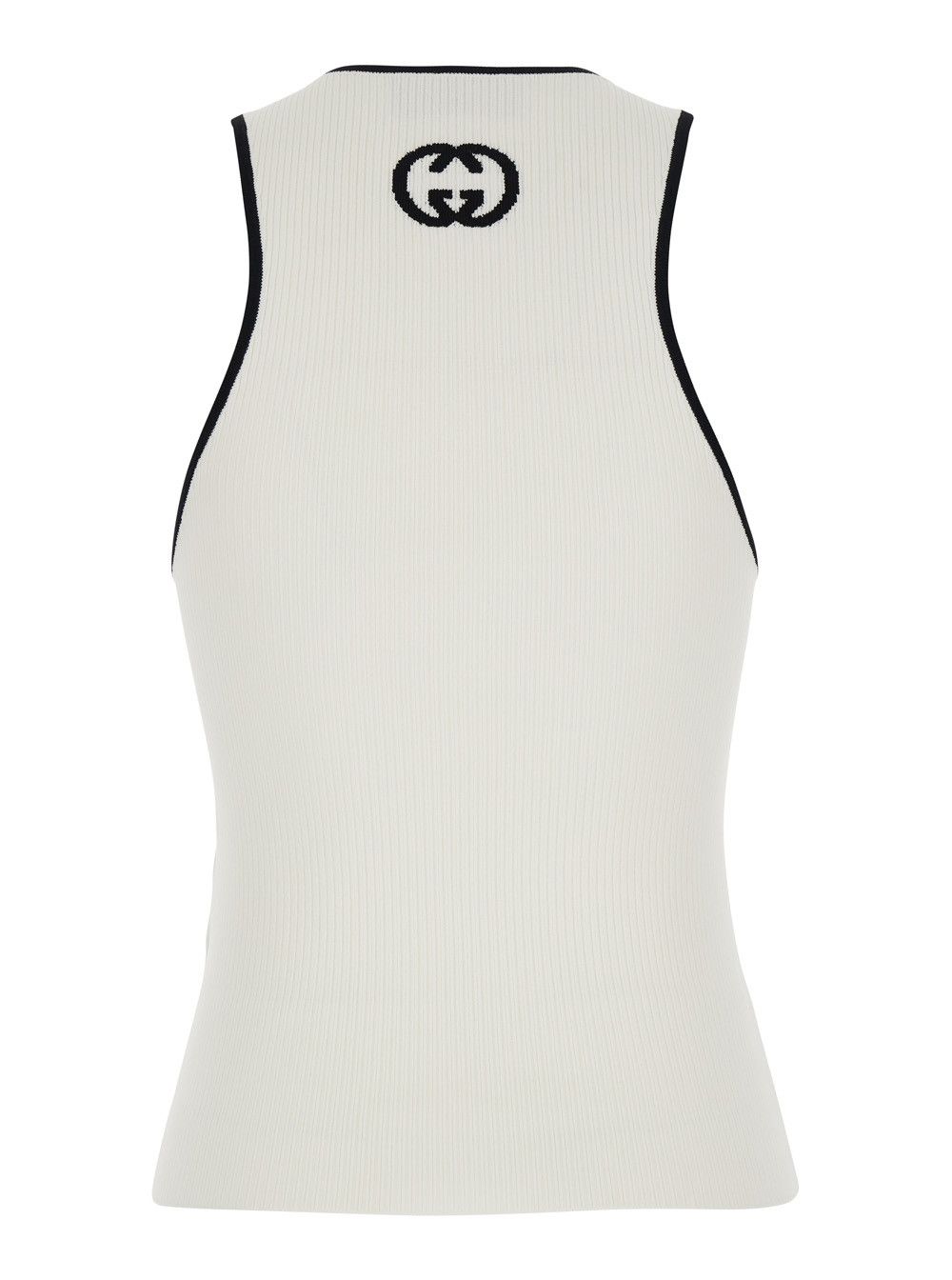 Gucci White Sleeveless Top with GG Embroidery on the Back and Ribbed Knit in Viscose Blend Woman Size XS / US 0-2 / IT 36-38 - 2 Thumbnail