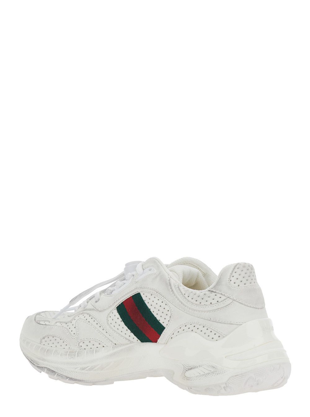 Gucci White Low Top Sneaker with Perforated Design and Web Detail on the Side in Leather for Women Size US 11 / IT 41 - 3 Thumbnail