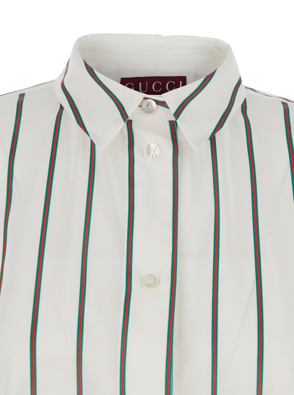 Gucci White Shirt with Classic Collar and All-Over Web Motif In Jacquard Silk for Women Size M / US 6-8 / IT 42-44 - 3 Thumbnail