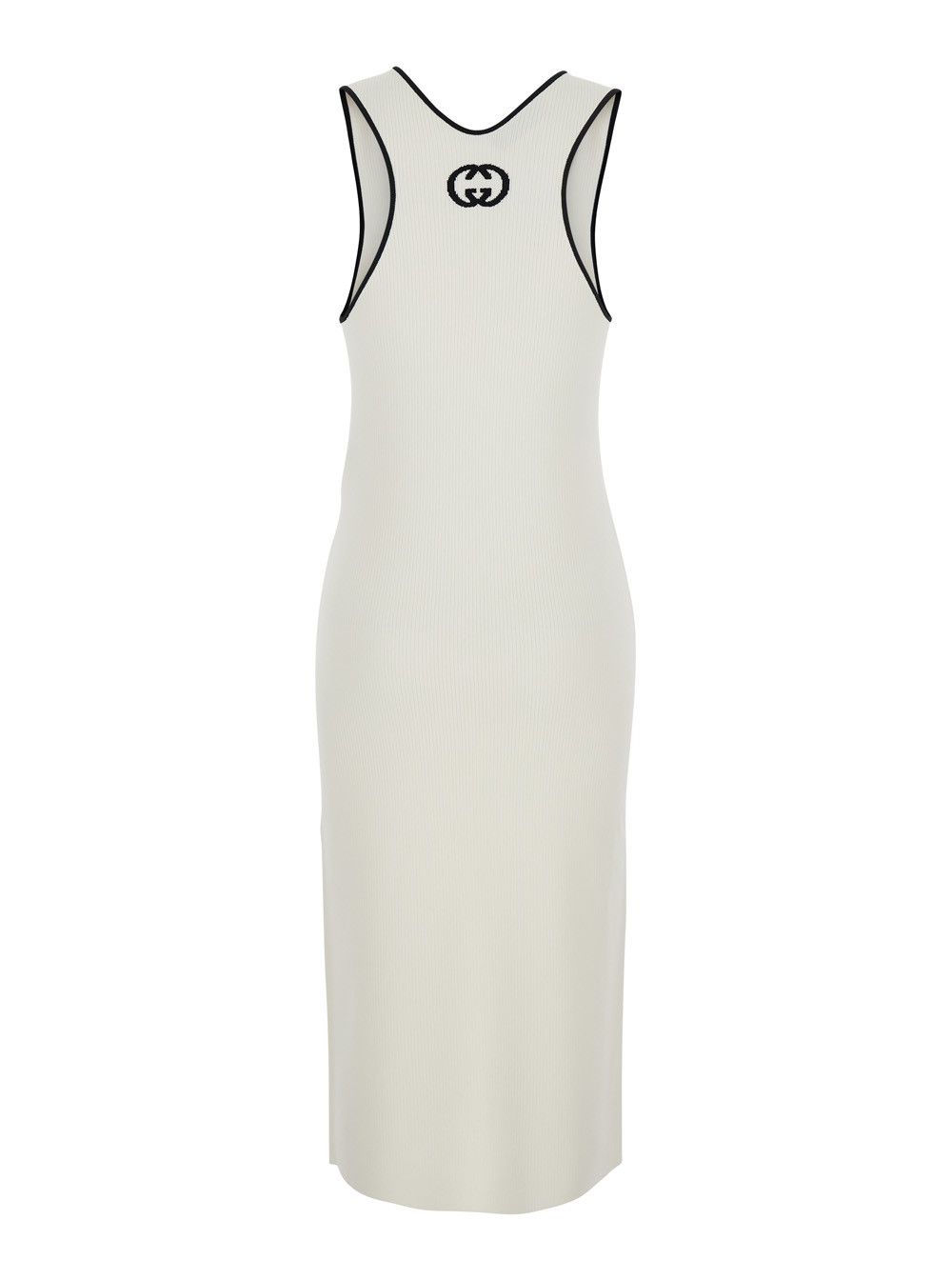 Gucci White Long Dress with Round Neck and GG Embroidery on the Back in Viscose Blend Women Size M / US 6-8 / IT 42-44 - 2 Thumbnail