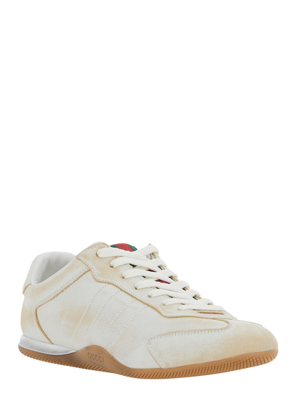 Gucci White Sneaker 'Elan' Low Top with Web Detail on Tongue and Suede Heel for Women Size US 7.5 / IT 37.5 - 2 Thumbnail
