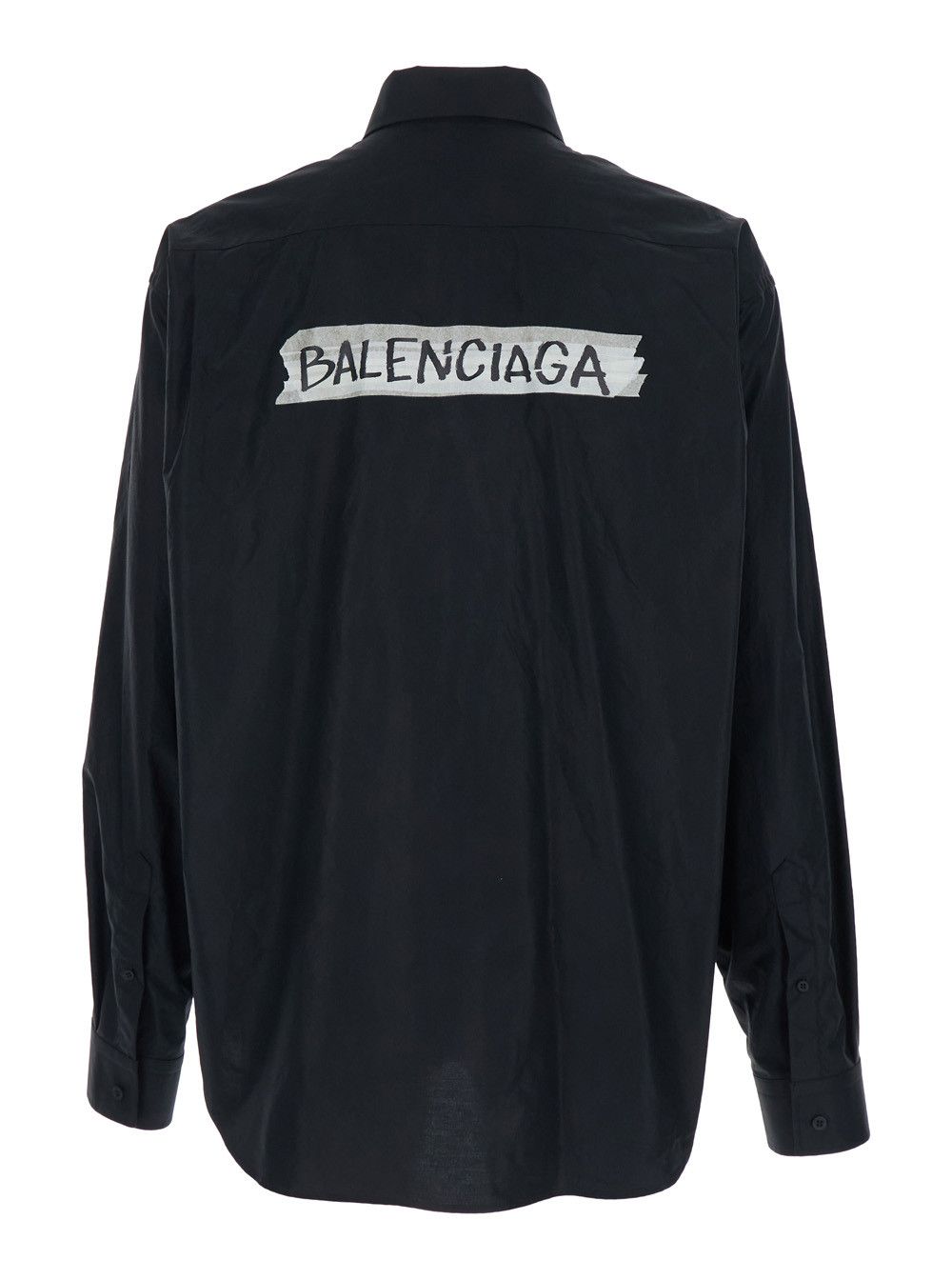 Balenciaga Black shirt with button-down collar and logo on front and back in cotton man Size US L / EU 52-54 / 3 - 2 Thumbnail