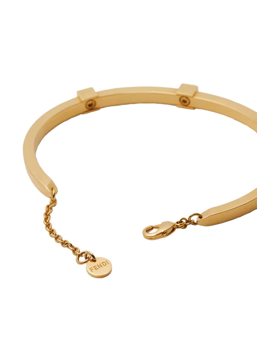 Fendi Gold Rigid Bracelet with Claw Clasp and Bronze Logo Plate for Women Size ONE SIZE - 2 Thumbnail