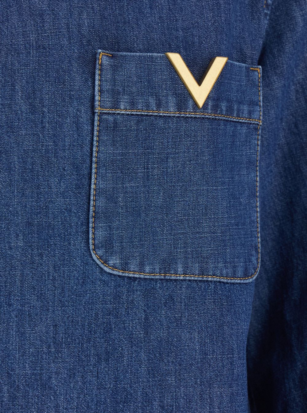 Valentino V-Neck Blouse with VLogo Plaque on the Front in Blue Cotton for Women Size M / US 6-8 / IT 42-44 - 3 Thumbnail