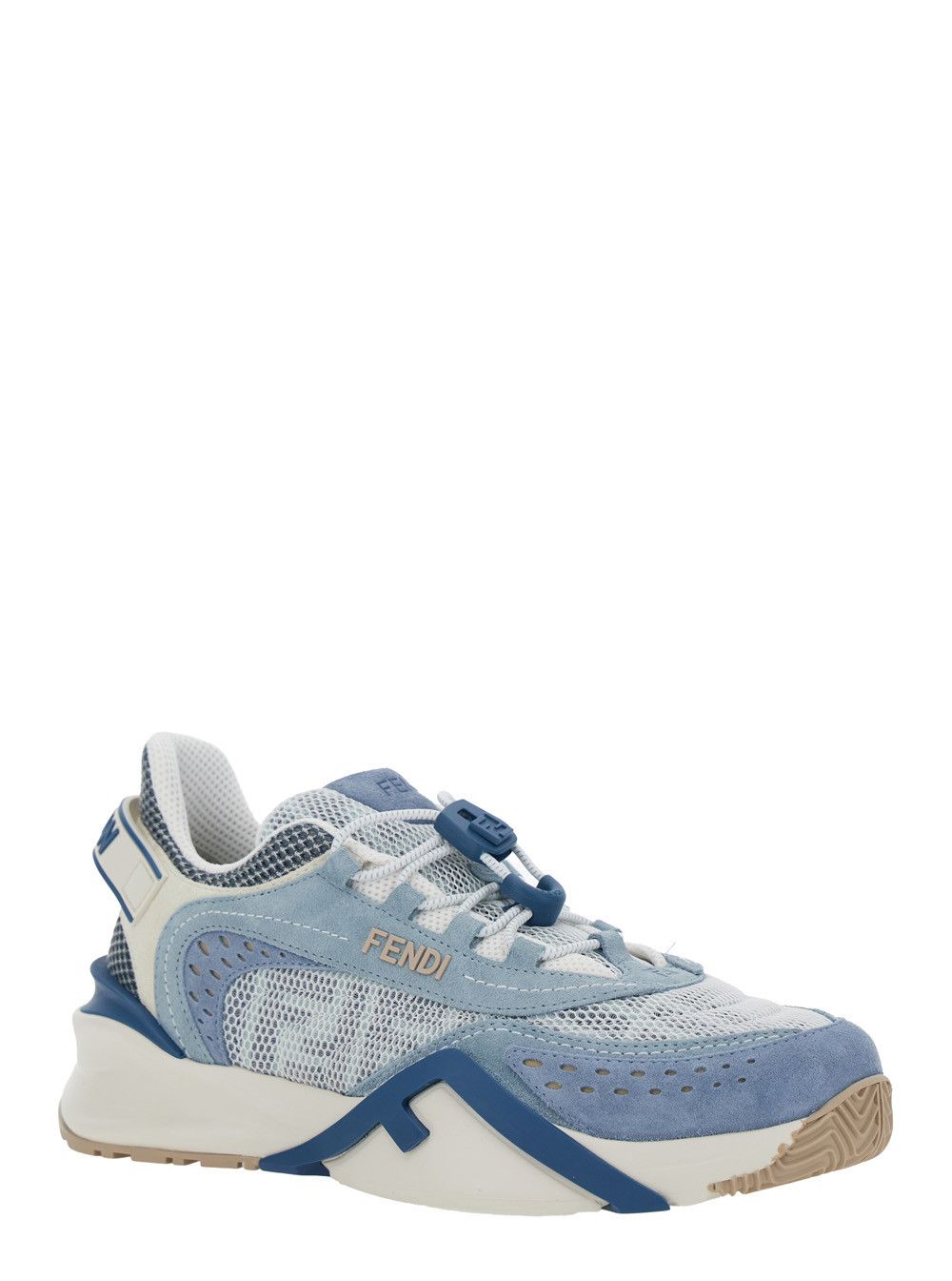 Fendi 'Fendi Flow' Blue Sneakers with Logo Lettering on Side and Back and Mesh Inserts in Tech Fabric and Suede for Women Size US 9 / IT 39 - 2 Thumbnail