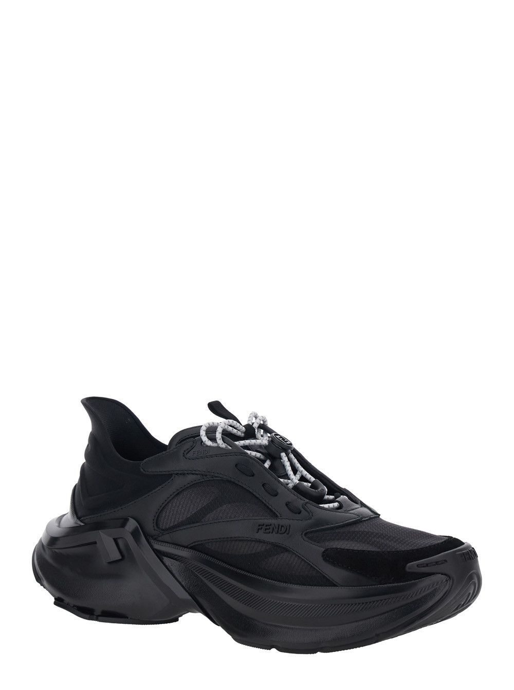 Fendi Black Sneaker 'F-Light' Low Top with FF Motif on the Side and Chunky Sole in Mesh and Leather for Women Size US 10 / IT 40 - 2 Thumbnail