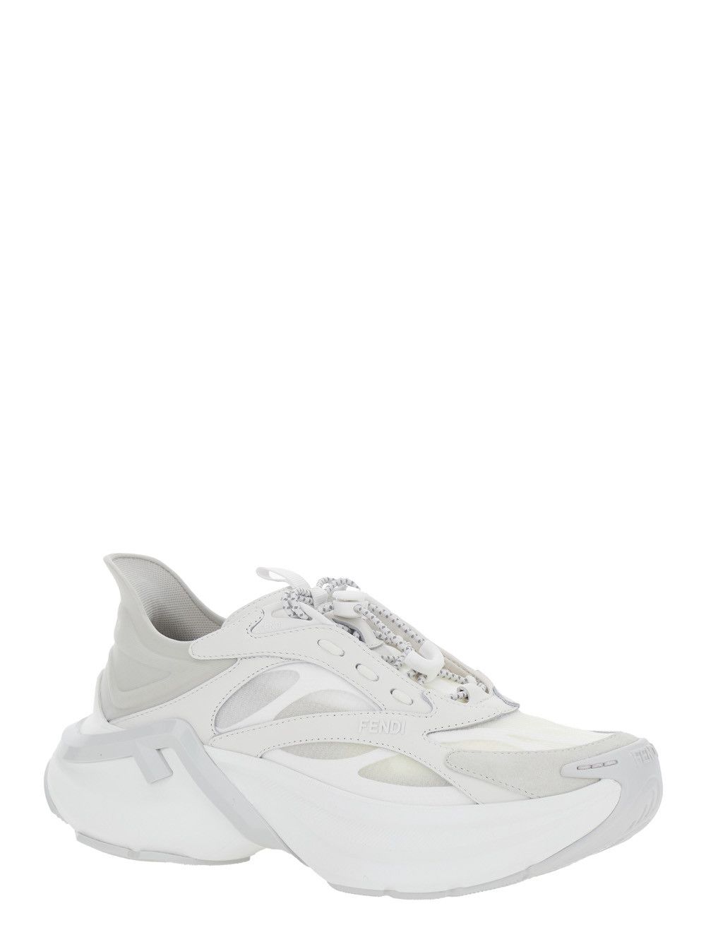 Fendi 'F-Light' White Sneaker Low Top with FF Motif on the Side and Chunky Sole in Mesh and Leather for Women Size US 8 / IT 38 - 2 Thumbnail