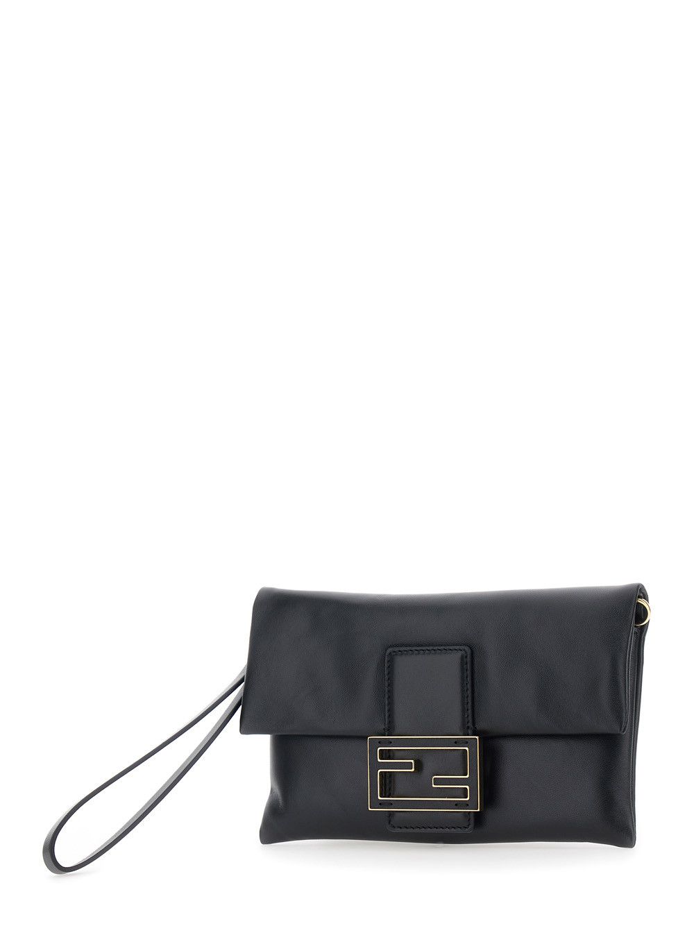 Fendi Black Pouch with Wrist Strap and FF Plate Closure on the Front in Leather Woman Size ONE SIZE - 2 Thumbnail