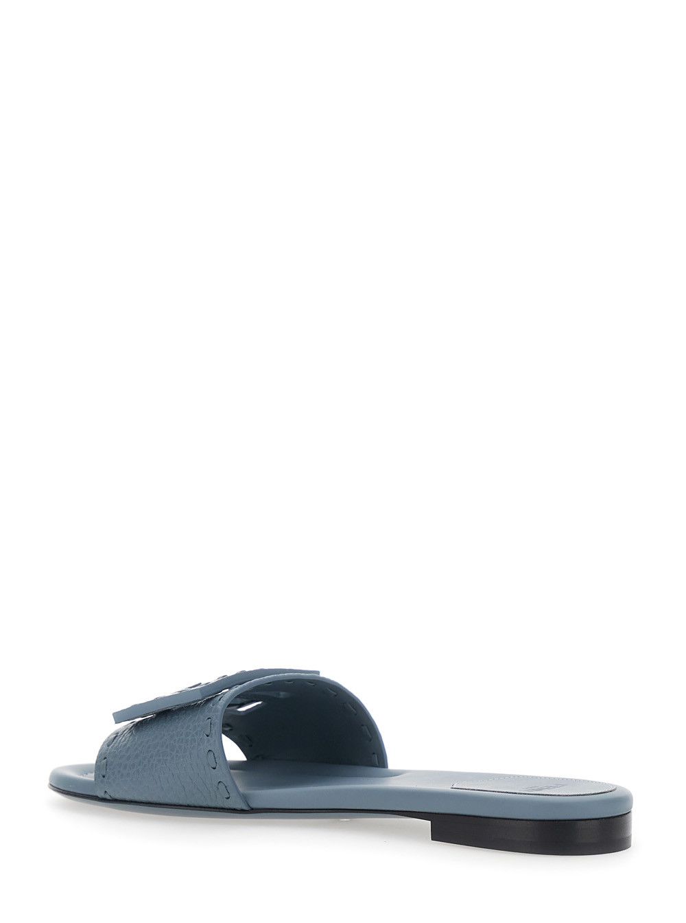 Fendi Blue Slide Sandals with Logo Plate on the Front in Leather Woman Size US 6 / IT 36 - 3 Thumbnail