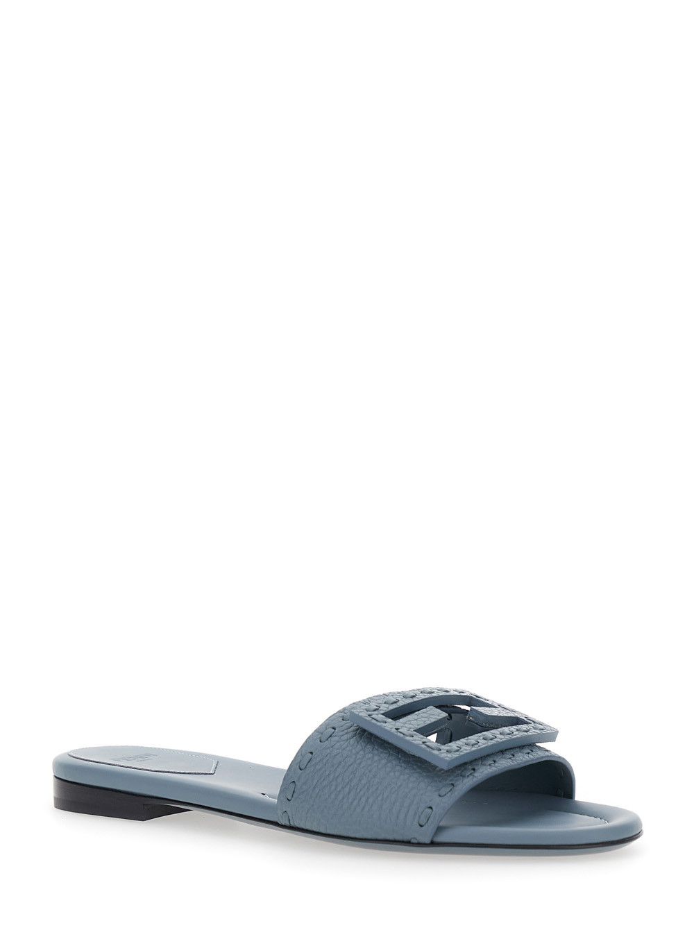 Fendi Blue Slide Sandals with Logo Plate on the Front in Leather Woman Size US 6 / IT 36 - 2 Thumbnail