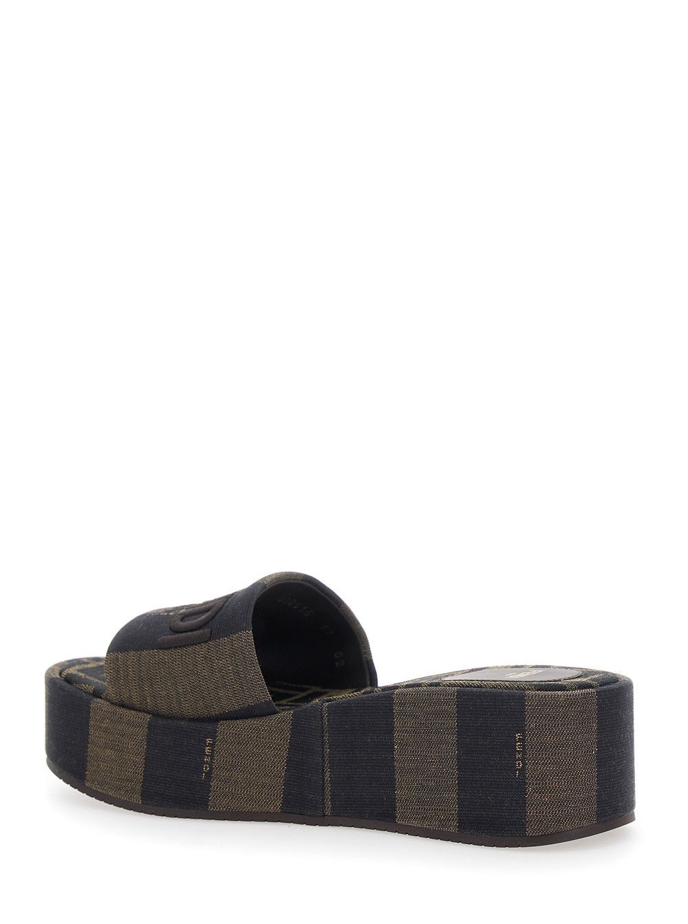 Fendi Brown Wedges with Logo Lettering on the Strap and FF All-Over Motif in Cotton for Women Size US 6 / IT 36 - 3 Thumbnail
