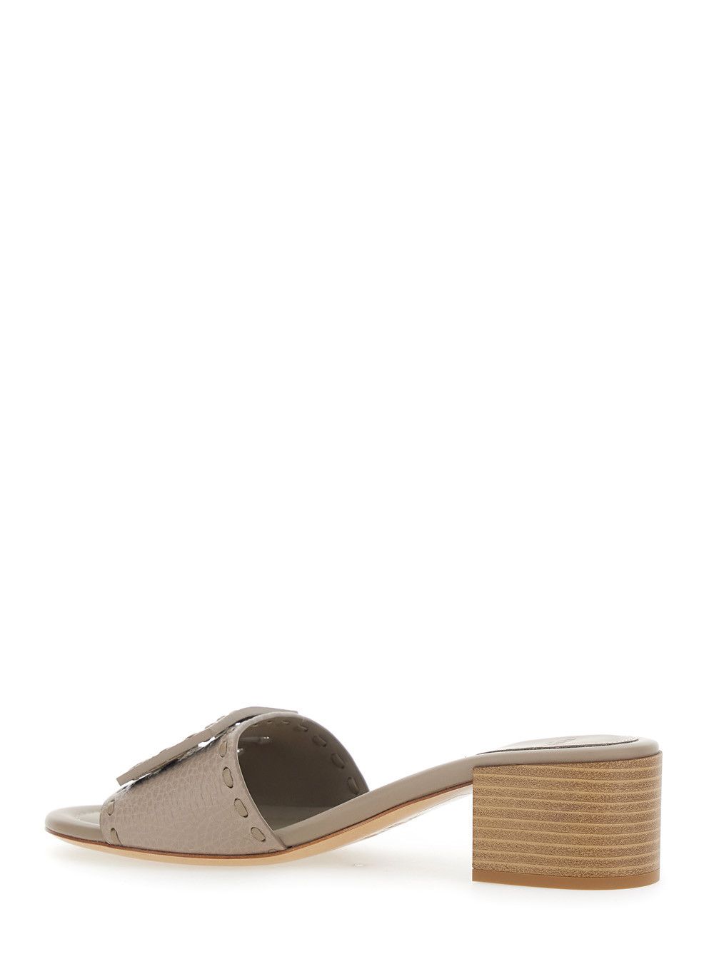 Fendi Beige Medium Block Heel Sandals with Wide Strap and FF Cut-Out in Leather for Women Size US 7 / IT 37 - 3 Thumbnail