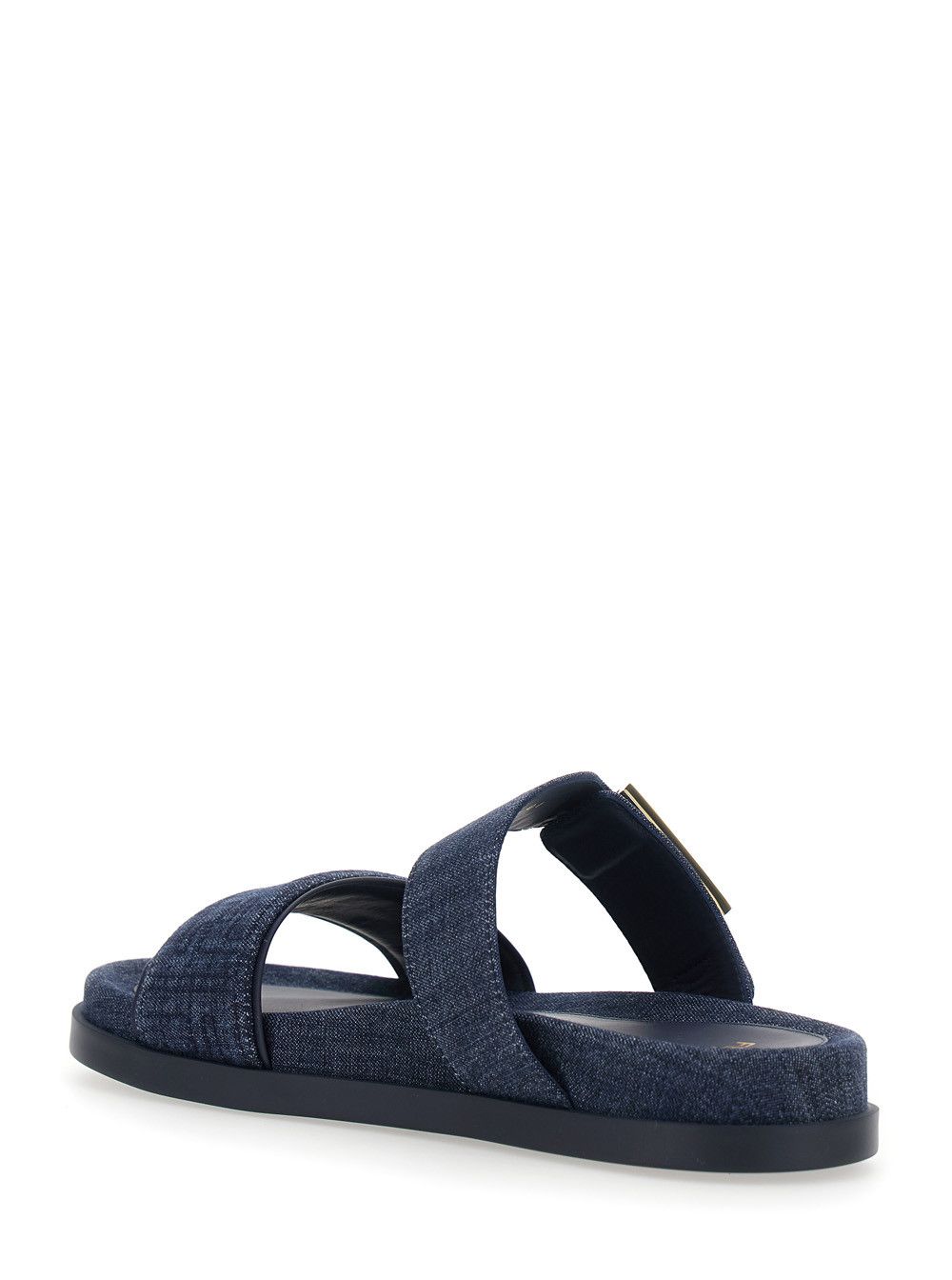 Fendi Blue 'Feel' Sandals with Metallic FF Plate and Embroidered Logo on Front in Leather for Women Size US 7 / IT 37 - 3 Thumbnail