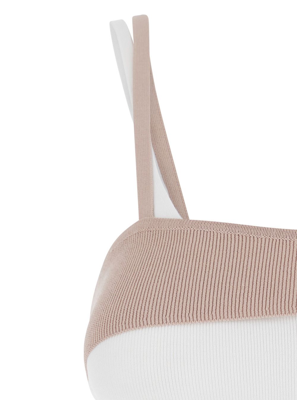 Beige Top with Bicolor Spaghetti Straps and Rectangular Nackline in Viscose Blend Woman