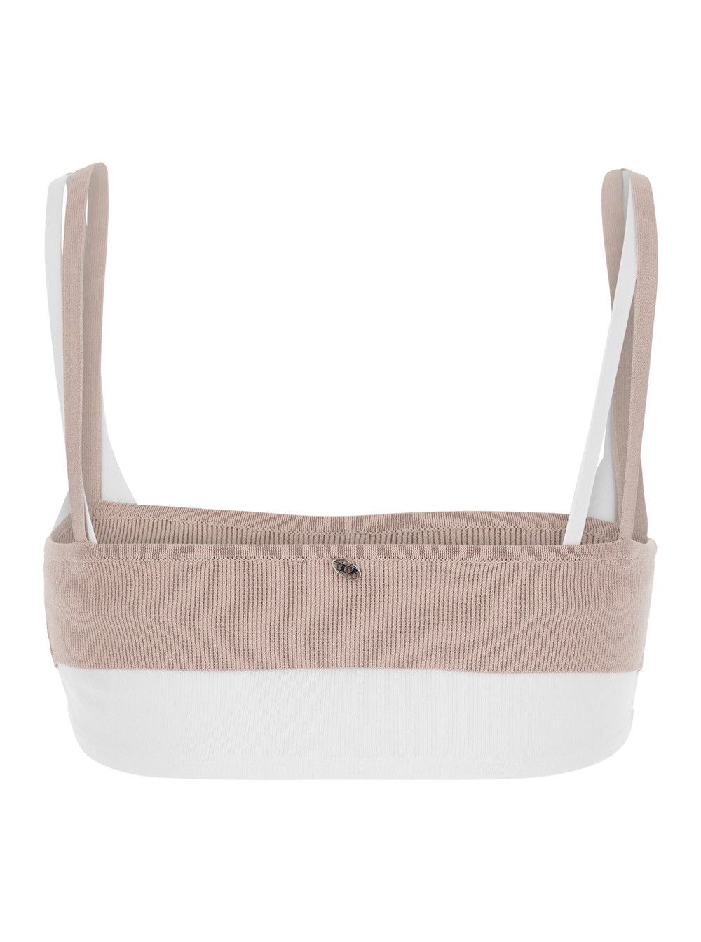 Beige Top with Bicolor Spaghetti Straps and Rectangular Nackline in Viscose Blend Woman