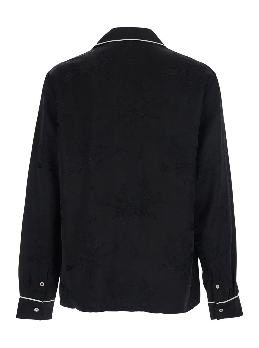 Amiri Black Long-Sleeved Shirt with Cuban Collar and Tone-on-Tone Floral Embroidery in Viscose for Men Size US XL / EU 56 / 4 - 2 Thumbnail