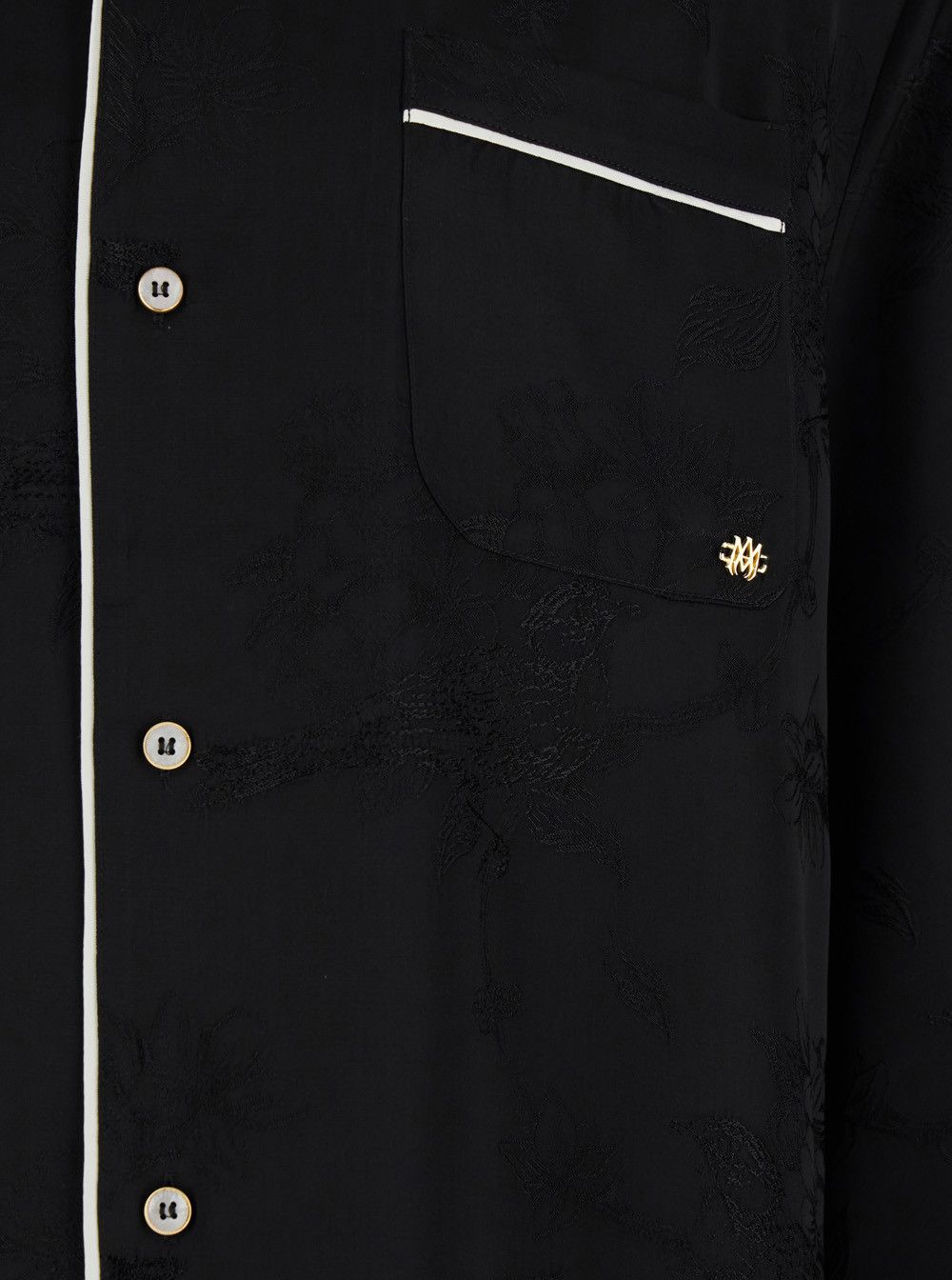 Amiri Black Long-Sleeved Shirt with Cuban Collar and Tone-on-Tone Floral Embroidery in Viscose for Men Size US XL / EU 56 / 4 - 3 Thumbnail