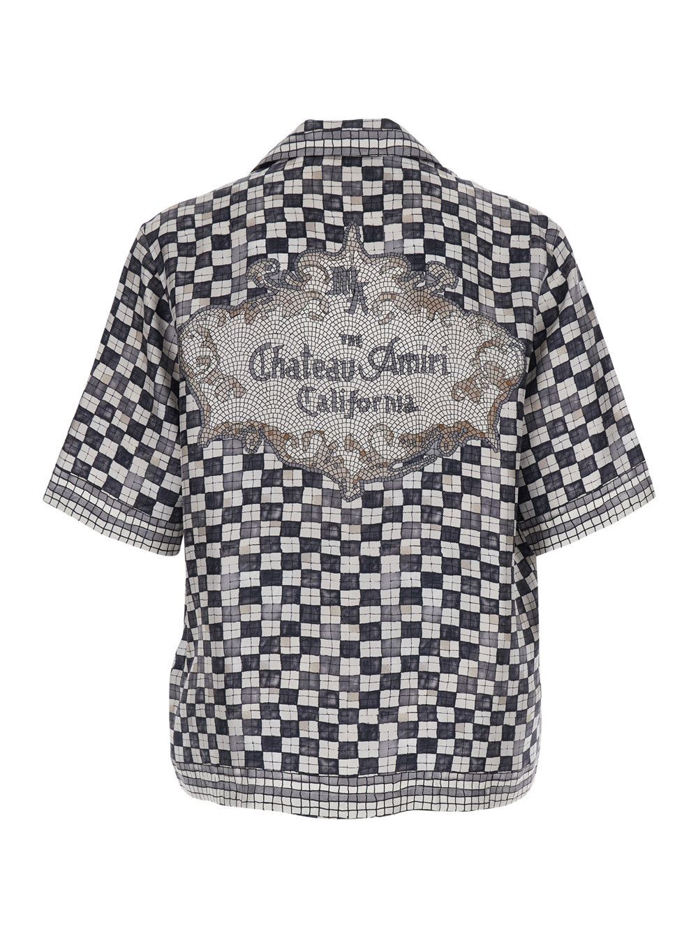 Amiri Silk Shirt with All-Over Check Motif and Logo Lettering on the Back Black Men Size US M / EU 48-50 / 2 - 2 Thumbnail